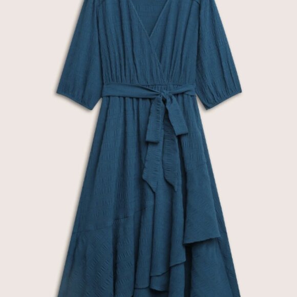 BloomChic Plus Size Plisse Overlap Collar Belted Pleated Detail Dress - Picture 7 of 7